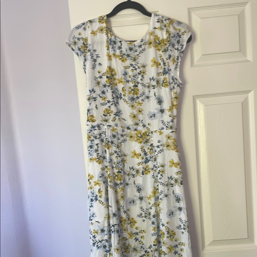 Banana Republic Yellow Floral Ruched A-Line Midi Dress